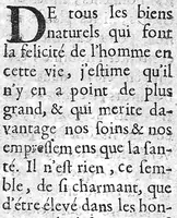 An illustration from Les règles de la santé, ou le véritable régime de vivre que l'on doit observer dans la santé et dans la maladie, et une table qui contient par alphabet les facultez et vertus de tous les alimens tirez des plantes et des animaux dont on use ordinairement, par A. P..... (1684)
