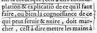 An illustration from Vray discours des interrogatoires faicts en la presence de Mm. de la Cour du Parlement par les Docteurs regent...à Roc le Baillif surnommé La Riviere, sur certains poincts de sa doctrine (1579)