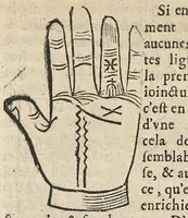 An illustration from La Chiromance et phisiognomie par le regard des membres de l'homme..., le tout mis en françois par Antoine du Moulin masconnois (1638)