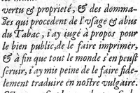 An illustration from Traicté du tabac, ou nicotiane, panacee, petun : autrement herbe a la Reyne.... (1626)
