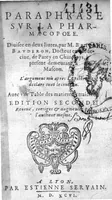An illustration from Paraphrase sur la pharmacopee. Divisee en deux livres, par M. Brice Bauderon, Docteur en Medecine, de Parey en Charoloys, à present demeurant à Mascon. L’argument mis apres l’Epistre declare tout le contenu. Avec une Table des matieres y traictees. Edition seconde, Reveuë, corrigee et augmentee par l’autheur mesme (1596)