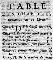 An illustration from Le Parfait Chasseur. Pour l'Instruction des personnes de qualité ou autres qui aiment la Chasse, pour se rendre capables de cet Exercice, apprendre aux Veneurs, Picqueurs, Fauconniers, & Valets de Chiens à servir dans les grands Equipages ... Par Mr De Selincourt (1683)
