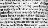 An illustration from De Vigo en françoys. La practique et cirurgie de excellent docteur en medecine Maistre Jehan de Vigo nouvellement imprimee et recogneue diligentement sur le latin avec les aphorismes et canons de cirurgie, composez par maistre Nicolas Godin docteur en medecine lesquelz sont inserez en la fin de ce present livre apres la partie compendieuse. Division de ladicte practique. La premiere partie est nommee la copieuse contenant neuf livres particuliers. La seconde est dicte compendieuse qui contient cinq livres particuliers : lesquelz sont declarez en la page sequente (1542)