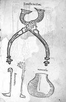 An illustration from Officinne et jardin de chirurgie militaire contenant les instrumentz et plantes tres necessaires a tous Chi[r]urgiens...avec certains cathalogues des ingrediens propres à chacun membre tant similaires qu’organiques. Dedié à haut et puissant seigneur M. François Gouffier, sieur de Crevecoeur Chevalier des deux ordres du Roy. Plus un traicté des contrepoisons et cure de la Peste et declaration d’un Enigme le tout experimenté et mis en lumiere pour l’utilité du public. Par Esaïe le Lievre Chirurgien, (1583)