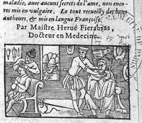 An illustration from Methode briefve et facile pour aisément parvenir à la vraye intelligence de la Chirurgie, en laquelle est declaree l’admirable construction du corps humain. Le symbole du corps avec l’ame : Regime de vivre, tressingulier. La maniere de garder sa santé, et d’eviter maladie, avec aucuns secrets de l’ame, non encores mis en vulgaire. Le tout recueilly des bons autheurs et mis en langue Françoise. Par maistre Hervé Fierabras, Docteur en Medecine (1583)