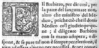 An illustration from Prattica nuova, et utilissima di tutto quello, ch' al diligente barbiero s'appartiene... ove si discorre del cavar sangue, medicar, ferite, et balsamar corpi humani... (1671)