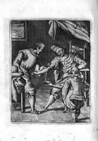 An illustration from Prattica nuova, et utilissima di tutto quello, ch' al diligente barbiero s'appartiene... ove si discorre del cavar sangue, medicar, ferite, et balsamar corpi humani... (1671)
