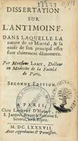 An illustration from Dissertation sur l'antimoine, dans laquelle la nature de ce mineral, & la cause de son principal effet sont clairement démontrez. Par Monsieur Lamy, docteur en medecine de la faculté de Paris. Seconde edition. (1687)