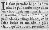 An illustration from Nouveaux secrets rares et curieux. Donnez charitablement au public par une personne de condition. Contenant divers remèdes eprouvez, utils & profitables pour toutes sortes de maladies. Seconde édition. Augmentée de remèdes très souverains pour se penser de la maladie contagieuse, & se préserver d icelle. Avec divers secrets pour la conservation de la beauté des dames, & une nouvelle manière pour faire toutes sortes de confitures, tant seiches que liquides. (1669)