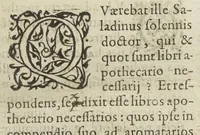 An illustration from Dispensarium Nicolai Praepositi ad aromatarios infinitis penè mendis diligentissimè repurgatum. Cui accedit Platearius vulgo circa instans nuncupatus de simplici medicina eadem diligentia correctus. Cum indice. (1582)
