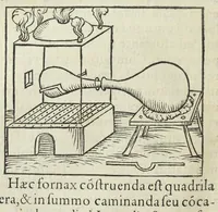 An illustration from Thesaurus Evonymi Philiatri, De remediis secretis, liber physicus, medicus, et partim etiam Chymicus, & œconomicus in vinorum diversi saporis apparatu, medicis & pharmacopolis omnibus præcipuè necessarius, nunc primum in lucem editus. Argumentum copiosius sequens pagella continet. (1554)
