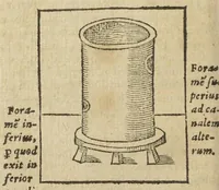 An illustration from Pax methodicorum, cum spagyricis. A Nob. Petro de Vege Sereniss. Ducis Sabaudiæ Medico. Cum epilepsiæ, podagræ, Hydrop. & Lepræ curatione. Accessit Conr. Gesneri Thesaurus Evonymi de remediis secretis nunc in lucem editus, diligentia Casp. Wolfii, Adjectis ingeniosis fornacum figuris. [Suivi de :] Conr. Gesneri Thesaurus Evonymi de remediis secretis. Nunc studio & diligentia Gaspari Vvelphij medici & physici singularis illustratus, & in lucem editus. Adiecimus in pharmacopolarum gratiam plurimas ingeniosas fornacum figuras, quo facilior haec materia & dilucidior habeatur. (1620)