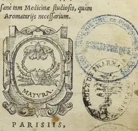 An illustration from In antidotarium Joannis filii Mesuae censura. Cum declaratione simplicium medicinarum et solutione multorum dubiorum ac difficilium terminorum(per venerandos patres et J.C servos, fratres Bartholomaeum Urbevelanum et Angelum Paleam Juvenatiensem). Ad haec receptarium cum suo repertorio in calce apposuimus. Opus sane tam medicinæ studiosis, quàm aromatariis necessarium. (1545)