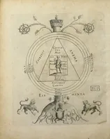 An illustration from Alchymiæ complementum, et perfectio seu Modus et processus argumentandi, sive multiplicandi omnes lapides, & elixera in virtute, sive qualitate, & etiam in quantitate, unà cum projectionis via. Olim à Samuele Nortono Bristollensi inchoatus nunc verò ab Edmundo Deano anglo med. D. medico eboracensi auctior & perfectior editus. Cui accessit Explanatio intentionis philosophorum, cum de decimo loquuntur numero, in quo opus finiri debet : in qua etiam miraculosum ostenditur secretum lapidis animalis ex sanguine humano secundum Georgium Riplæum. Denuò adjuncta est conclusio libri, omnibus sex libris alchymicis prius à nobis editis, æquè ac huic, inserviens terentius. Æquum est ignoscere, quæ sine reprehensione veteres factitarunt, si faciant novi. Idem eum esse quæstum in animum induxi maximum, quam maximè servire vestris commodis. (1630)