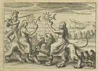 An illustration from Tripus aureus, hoc est, Tres tractatus chymici selectissimi, nempe I. Basilii Valentini, ordinis monachi, Germani, Practica una cum 12. clavibus & appendice, ex Germanico ; II. Thomæ Nortoni, angli philosophi Crede mihi seu ordinale ante annos 140. ab authore scriptum, nunc ex Anglicano manuscripto in Latinum translatum, phrasi cujusque authoris ut & sententia retenta ; nunc ex Anglicano manuscripto in Latinum translatum, phrasi cujusque authoris ut & sententia retenta; III. Cremeri cujusdam abbatis Westmonasterienses Angli Testamentum, hactenus nondum publicatum, nunc in diversarum nationum gratiam editi, & figuris cupro assabre incisis ornati operâ & studio Michaelis Maieri Phil. & Med. D. Com. P. &c (1618)