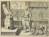 Picture 11 of 19 from Tripus aureus, hoc est, Tres tractatus chymici selectissimi, nempe I. Basilii Valentini, ordinis monachi, Germani, Practica una cum 12. clavibus & appendice, ex Germanico ; II. Thomæ Nortoni, angli philosophi Crede mihi seu ordinale ante annos 140. ab authore scriptum, nunc ex Anglicano manuscripto in Latinum translatum, phrasi cujusque authoris ut & sententia retenta ; nunc ex Anglicano manuscripto in Latinum translatum, phrasi cujusque authoris ut & sententia retenta; III. Cremeri cujusdam abbatis Westmonasterienses Angli Testamentum, hactenus nondum publicatum, nunc in diversarum nationum gratiam editi, & figuris cupro assabre incisis ornati operâ & studio Michaelis Maieri Phil. & Med. D. Com. P. &c (1618), leaf 68