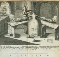 An illustration from Miraculi mundi continuatio, in qua tota natura denudatur, & toti mundo nudè ob oculos ponitur ; imòdilucidè & apertè demonstratur, fieri posse, ut exsale petræ omnium vegetabilium, animalium & mineralium summa medicina paretur, ac ideò sal petræ jure ac meritò verum subjectum solvens, sive menstruum universale (rumpantur ilia omnibus farnerianis asinis) appellari quest. Miracula divina manifestandi, & hermeticæ medicinæ studiosos docendi gratia conscripta, & in lucem edita studio & opera. Johan Rud. Glauberi. (1658)