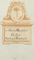 An illustration from Paraphrase sur la pharmacopee. Divisée en deux liures, par M. Brice Bauderon, docteur en medecine, natif de la ville de Parey en Charrolois, & à present resident à Mascon. Sixiesme edition. Reveuë, corrigée, & augmentée par M. Gracian Bauderon, aussi docteur en medecine, seigneur de Senecé, fils de l'autheur, exerçant laditte profession de medecine audict lieu de Mascon. Ensemble un Traicté des Eaux distillées qu'un appoticaire doit tenir en sa boutique. Fait par Laurens Catelan maistre appoticaire de Mont-pelier. (1614)