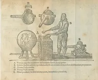 An illustration from Furni novi philosophici, sive Descriptio artis destillatoriæ novæ ; nec non Spirituum, oleorum, florum, aliorumque medicamentorum illius beneficio, facilimâ quâdam & peculiari viâ è vegetabilibus, animalibus & mineralibus, conficiendorum & quidem magno cum lucro ; agens quoque de illorum usu tàm chymico quàm medico,edita & publicata in gratiam veritatis studiosorum per Joannem Rudolphum Glauberum. (1651)