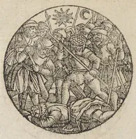 An illustration from Theatrum chemicum, præcipuos selectorum auctorum tractatus de chemiæ et lapidis philosophici antiquitate, veritate, jure, præstantia, & operationibus continens : in gratiam veræ chemiae, et medicinæ chemicæ studiosorum (ut qui uberrimam inde optimorum remediorum messem facere potuerunt) congestum, & in tres partes seu volumina digestum ; singulis voluminibus, suo auctorum et librorum catalogo primis pagellis : rerum verò & verborum indice postremis annexo. Volumen quartum (1613)