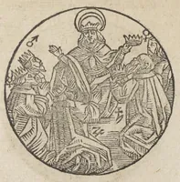 An illustration from Theatrum chemicum, præcipuos selectorum auctorum tractatus de chemiæ et lapidis philosophici antiquitate, veritate, jure, præstantia, & operationibus continens : in gratiam veræ chemiae, et medicinæ chemicæ studiosorum (ut qui uberrimam inde optimorum remediorum messem facere potuerunt) congestum, & in tres partes seu volumina digestum ; singulis voluminibus, suo auctorum et librorum catalogo primis pagellis : rerum verò & verborum indice postremis annexo. Volumen quartum (1613)