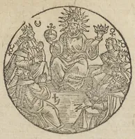 An illustration from Theatrum chemicum, præcipuos selectorum auctorum tractatus de chemiæ et lapidis philosophici antiquitate, veritate, jure, præstantia, & operationibus continens : in gratiam veræ chemiae, et medicinæ chemicæ studiosorum (ut qui uberrimam inde optimorum remediorum messem facere potuerunt) congestum, & in tres partes seu volumina digestum ; singulis voluminibus, suo auctorum et librorum catalogo primis pagellis : rerum verò & verborum indice postremis annexo. Volumen quartum (1613)