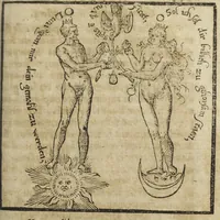 An illustration from Artis auriferae, quam chemiam vocant, volumen secundum. Quod continet Morieni Romani scripta de Re Metallica, atque de occulta summaque antiquorum medicina, cum alijs authoribus, quos versa pagina indicat. (1593)