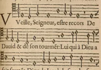 An illustration from Les Pseaumes de David mis en rime françoise par Clement Marot et Theodore de Beze. (1630)
