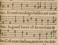 An illustration from Les Pseaumes de David mis en rime françoise par Clement Marot et Theodore de Beze. (1630)