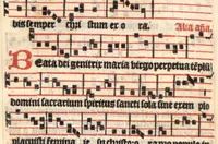 An illustration from Processionale recens emendatum, juxta ritum insignis ecclesie et diocesis Parisiensis. Quod quidem complectitur et continet ea que in processionibus per totum anni curriculum sunt cantanda. (1556)