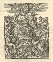 An illustration from Bassus. Sizieme livre de pseaumes de David. Mis en musique a quatre parties en forme de motetz. Par Claude Goudimel. (1565)