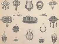 An illustration from Charles T. Menge's price list of ornamental hair jewelry and device work, nos. 32 and 34 John Street, New York (1873)