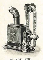 An illustration from Preisliste über optische, mechanische und elektrische Waren, Physikalische Spiele und Lehrmittel: Abteilung I. Laterna Magica, Projektions-Apparate, Postkarten-Cameras, Kinematographen, Lupen und Lesegläser, Extra-Laterna Magica-Bilder und bewegliche Verwandlungsbilder, Films (1914)