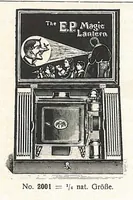 An illustration from Preisliste über optische, mechanische und elektrische Waren, Physikalische Spiele und Lehrmittel: Abteilung I. Laterna Magica, Projektions-Apparate, Postkarten-Cameras, Kinematographen, Lupen und Lesegläser, Extra-Laterna Magica-Bilder und bewegliche Verwandlungsbilder, Films (1914)