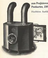 An illustration from Preisliste über optische, mechanische und elektrische Waren, Physikalische Spiele und Lehrmittel: Abteilung I. Laterna Magica, Projektions-Apparate, Postkarten-Cameras, Kinematographen, Lupen und Lesegläser, Extra-Laterna Magica-Bilder und bewegliche Verwandlungsbilder, Films (1914)