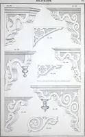 An illustration from Dominion moulding book ... containing sections (full size) of moldings, architraves, pew and stair railings, brackets, pickets, lattice ... (1874)