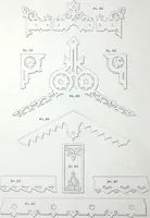 An illustration from Dominion moulding book ... containing sections (full size) of moldings, architraves, pew and stair railings, brackets, pickets, lattice ... (1874)