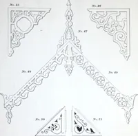 An illustration from Dominion moulding book ... containing sections (full size) of moldings, architraves, pew and stair railings, brackets, pickets, lattice ... (1874)