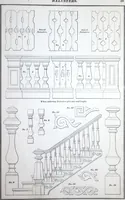 An illustration from Dominion moulding book ... containing sections (full size) of moldings, architraves, pew and stair railings, brackets, pickets, lattice ... (1874)