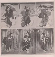 An illustration from Japanese color prints, Chinese and Thibetan paintings : hosoye, broadsheets, pillar prints, triptychs, bird and flower prints, modern men ; to be sold at public auction, April 27th and 28th, 1925 ... the Walpole Galleries. (1925)