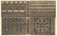 An illustration from Schön newes Modelbuch, von sechshundert [600] ausserwehlten künstlichen sowol Italiaischen, Frantzosischen, Niderlandischen, Engellandischen als Teutschen Modeln; allen Seydenstickern, Nahterin und solcher Arbeit gefliessenen Weibspersohnen zu Nutz zugerichtet (1617)