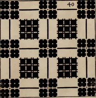 Picture 57 of 131 from Nützliches in lauter auserlesenen, wohl-approbirt- und meistentheils neu-inventirten Mustern bestehendes, Weber-Bild-Buch : als, zwey und siebenzig gesteinten Zeichnungen, von 15. bis auf 40. schäfftig und 32. Stück 16. und 20. schäfftigen Hin- und Wieder-Mödel, auch allerhand der nettesten Gattung von roth-gestreifften Arbeiten, sammt denen dazu gehörigen Zügen und Schnürungen : ingleichen allerhand nöthigen Bildern, auch Doppel-Kellisch, und einer Art von den Damast-Boden, 8. Flügel auf einen Bruch : dann eine Anweisung, wie sich diese Art Züg und Bilder zu halben Brüchen theilen, zerlegen, auch Doppel-Kellisch-Bilder so, wie man sie zum Gebrauch nöthig, selbst versetzen und verändern kan : wobey auch einer jeden Gattung insonderheit eine schrifftliche Anleitung voran gedruckt worden (1740), leaf 108