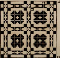 An illustration from Nützliches in lauter auserlesenen, wohl-approbirt- und meistentheils neu-inventirten Mustern bestehendes, Weber-Bild-Buch : als, zwey und siebenzig gesteinten Zeichnungen, von 15. bis auf 40. schäfftig und 32. Stück 16. und 20. schäfftigen Hin- und Wieder-Mödel, auch allerhand der nettesten Gattung von roth-gestreifften Arbeiten, sammt denen dazu gehörigen Zügen und Schnürungen : ingleichen allerhand nöthigen Bildern, auch Doppel-Kellisch, und einer Art von den Damast-Boden, 8. Flügel auf einen Bruch : dann eine Anweisung, wie sich diese Art Züg und Bilder zu halben Brüchen theilen, zerlegen, auch Doppel-Kellisch-Bilder so, wie man sie zum Gebrauch nöthig, selbst versetzen und verändern kan : wobey auch einer jeden Gattung insonderheit eine schrifftliche Anleitung voran gedruckt worden (1740)
