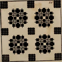 An illustration from Nützliches in lauter auserlesenen, wohl-approbirt- und meistentheils neu-inventirten Mustern bestehendes, Weber-Bild-Buch : als, zwey und siebenzig gesteinten Zeichnungen, von 15. bis auf 40. schäfftig und 32. Stück 16. und 20. schäfftigen Hin- und Wieder-Mödel, auch allerhand der nettesten Gattung von roth-gestreifften Arbeiten, sammt denen dazu gehörigen Zügen und Schnürungen : ingleichen allerhand nöthigen Bildern, auch Doppel-Kellisch, und einer Art von den Damast-Boden, 8. Flügel auf einen Bruch : dann eine Anweisung, wie sich diese Art Züg und Bilder zu halben Brüchen theilen, zerlegen, auch Doppel-Kellisch-Bilder so, wie man sie zum Gebrauch nöthig, selbst versetzen und verändern kan : wobey auch einer jeden Gattung insonderheit eine schrifftliche Anleitung voran gedruckt worden (1740)