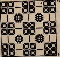 An illustration from Nützliches in lauter auserlesenen, wohl-approbirt- und meistentheils neu-inventirten Mustern bestehendes, Weber-Bild-Buch : als, zwey und siebenzig gesteinten Zeichnungen, von 15. bis auf 40. schäfftig und 32. Stück 16. und 20. schäfftigen Hin- und Wieder-Mödel, auch allerhand der nettesten Gattung von roth-gestreifften Arbeiten, sammt denen dazu gehörigen Zügen und Schnürungen : ingleichen allerhand nöthigen Bildern, auch Doppel-Kellisch, und einer Art von den Damast-Boden, 8. Flügel auf einen Bruch : dann eine Anweisung, wie sich diese Art Züg und Bilder zu halben Brüchen theilen, zerlegen, auch Doppel-Kellisch-Bilder so, wie man sie zum Gebrauch nöthig, selbst versetzen und verändern kan : wobey auch einer jeden Gattung insonderheit eine schrifftliche Anleitung voran gedruckt worden (1740)