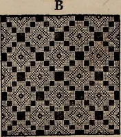 An illustration from Nützliches in lauter auserlesenen, wohl-approbirt- und meistentheils neu-inventirten Mustern bestehendes, Weber-Bild-Buch : als, zwey und siebenzig gesteinten Zeichnungen, von 15. bis auf 40. schäfftig und 32. Stück 16. und 20. schäfftigen Hin- und Wieder-Mödel, auch allerhand der nettesten Gattung von roth-gestreifften Arbeiten, sammt denen dazu gehörigen Zügen und Schnürungen : ingleichen allerhand nöthigen Bildern, auch Doppel-Kellisch, und einer Art von den Damast-Boden, 8. Flügel auf einen Bruch : dann eine Anweisung, wie sich diese Art Züg und Bilder zu halben Brüchen theilen, zerlegen, auch Doppel-Kellisch-Bilder so, wie man sie zum Gebrauch nöthig, selbst versetzen und verändern kan : wobey auch einer jeden Gattung insonderheit eine schrifftliche Anleitung voran gedruckt worden (1740)