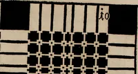 An illustration from Nützliches in lauter auserlesenen, wohl-approbirt- und meistentheils neu-inventirten Mustern bestehendes, Weber-Bild-Buch : als, zwey und siebenzig gesteinten Zeichnungen, von 15. bis auf 40. schäfftig und 32. Stück 16. und 20. schäfftigen Hin- und Wieder-Mödel, auch allerhand der nettesten Gattung von roth-gestreifften Arbeiten, sammt denen dazu gehörigen Zügen und Schnürungen : ingleichen allerhand nöthigen Bildern, auch Doppel-Kellisch, und einer Art von den Damast-Boden, 8. Flügel auf einen Bruch : dann eine Anweisung, wie sich diese Art Züg und Bilder zu halben Brüchen theilen, zerlegen, auch Doppel-Kellisch-Bilder so, wie man sie zum Gebrauch nöthig, selbst versetzen und verändern kan : wobey auch einer jeden Gattung insonderheit eine schrifftliche Anleitung voran gedruckt worden (1740)