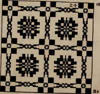 An illustration from Nützliches in lauter auserlesenen, wohl-approbirt- und meistentheils neu-inventirten Mustern bestehendes, Weber-Bild-Buch : als, zwey und siebenzig gesteinten Zeichnungen, von 15. bis auf 40. schäfftig und 32. Stück 16. und 20. schäfftigen Hin- und Wieder-Mödel, auch allerhand der nettesten Gattung von roth-gestreifften Arbeiten, sammt denen dazu gehörigen Zügen und Schnürungen : ingleichen allerhand nöthigen Bildern, auch Doppel-Kellisch, und einer Art von den Damast-Boden, 8. Flügel auf einen Bruch : dann eine Anweisung, wie sich diese Art Züg und Bilder zu halben Brüchen theilen, zerlegen, auch Doppel-Kellisch-Bilder so, wie man sie zum Gebrauch nöthig, selbst versetzen und verändern kan : wobey auch einer jeden Gattung insonderheit eine schrifftliche Anleitung voran gedruckt worden (1740)