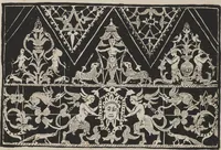An illustration from Corona delle nobili, et virtvose donne. Libro [primo] : nel quale si dimostra in varij dissegni molte sorti di mostre di punti in aria, punti tagliati, punti a reticello, & ristampa la quarta voltà (1592)
