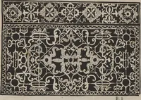 An illustration from Corona delle nobili, et virtvose donne. Libro [primo] : nel quale si dimostra in varij dissegni molte sorti di mostre di punti in aria, punti tagliati, punti a reticello, & ristampa la quarta voltà (1592)